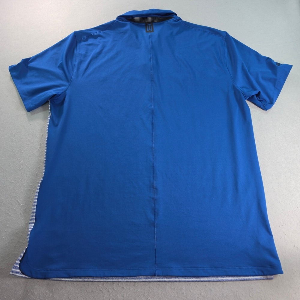 Nike Tiger Woods Dri-FIT Golf Polo Mens Large Blue Striped Allianz Logo TW Shirt - Picture 6 of 7